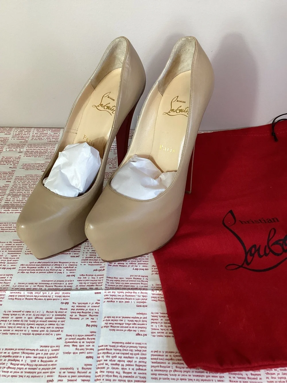 Christian Louboutin Daffodile 160 Kid Leather Beige Platform Pumps EU 38.5